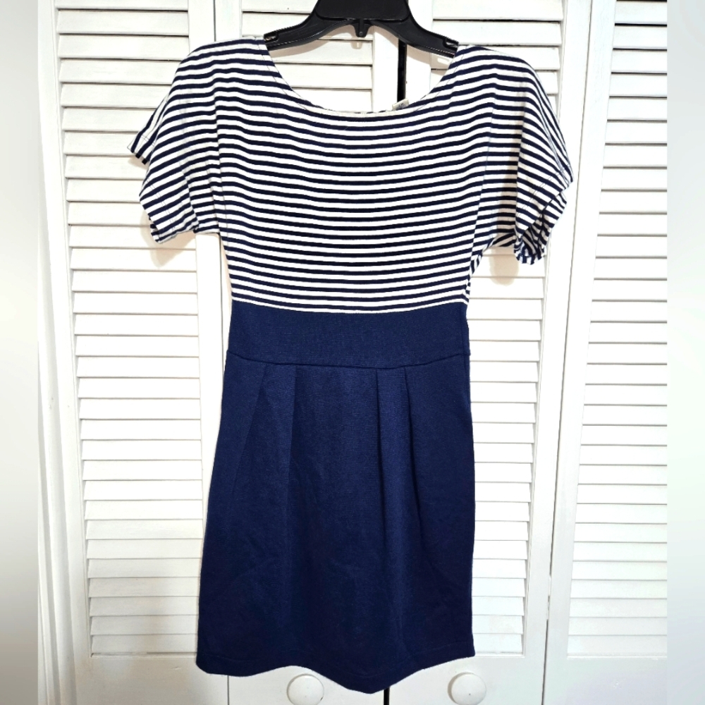 derek heart Women's S Navy and White Striped Dress